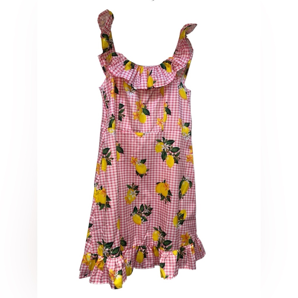 Pink Lemon Print Kids Casual Dress